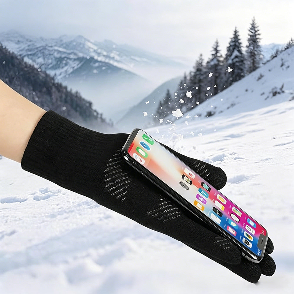 Winter Gloves Touch Screen Knitted Gloves Thermal Warm Gloves for Driving-Black