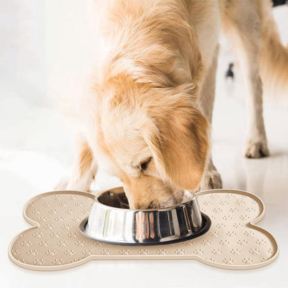Dog Food Mats for Floors Waterproof Silicone Dog Bowl Mat with Raised Edge Apricot