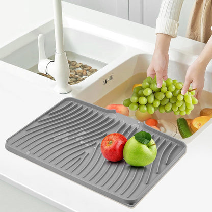 Silicone Dish Drying Mat for Kitchen Counter Non-Slip Drain Pad Grey