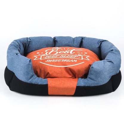 Waterproof Pet Bed with Removable Washable Cover for Small & Medium Cats and Dogs Blue and Orange S