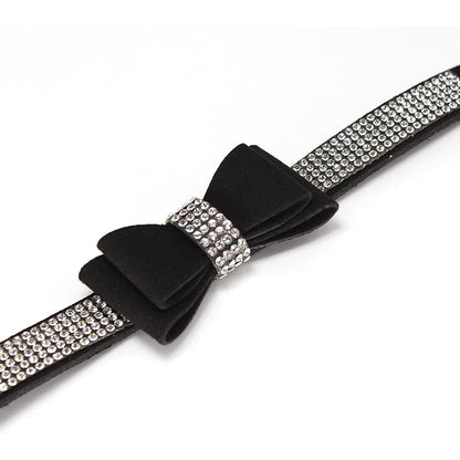 Dazzling Rhinestone Dog Collar and Leash Set with Bow Knot for Small Dogs and Puppies Black