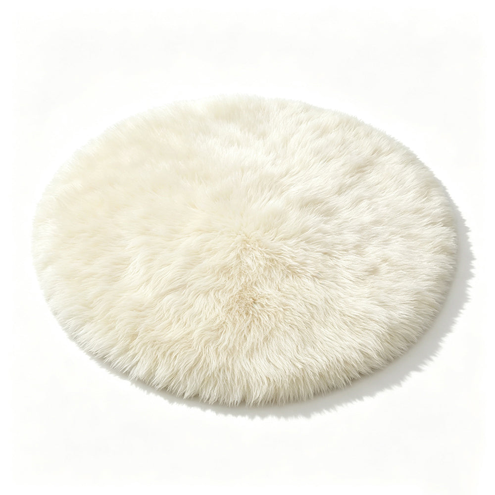 Round Plush Area Rug Soft Fluffy Non Slip Carpet-Beige