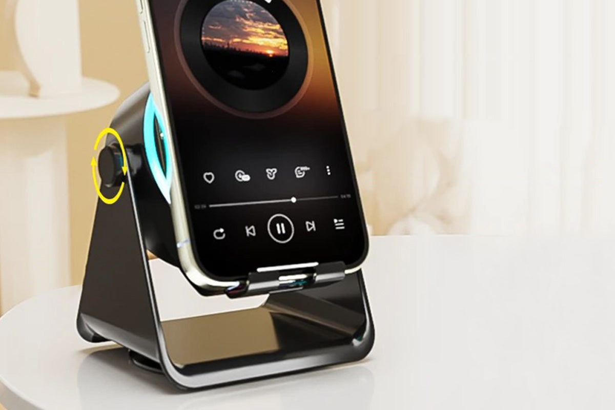 4 in 1 Wireless Speaker Bluetooth Speaker with 360 Adjustable Phone Holder-Black