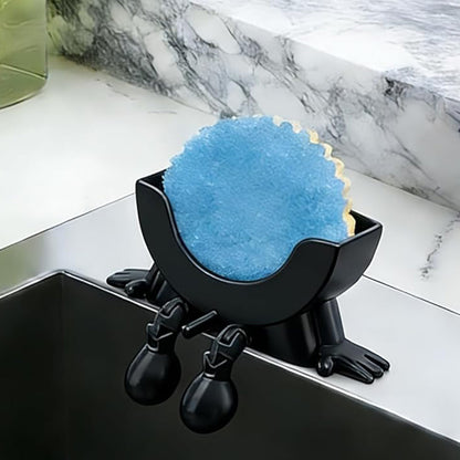 2Pcs Smiley Face Sponge Holder Sink Drain Rack for Sink Edge-black