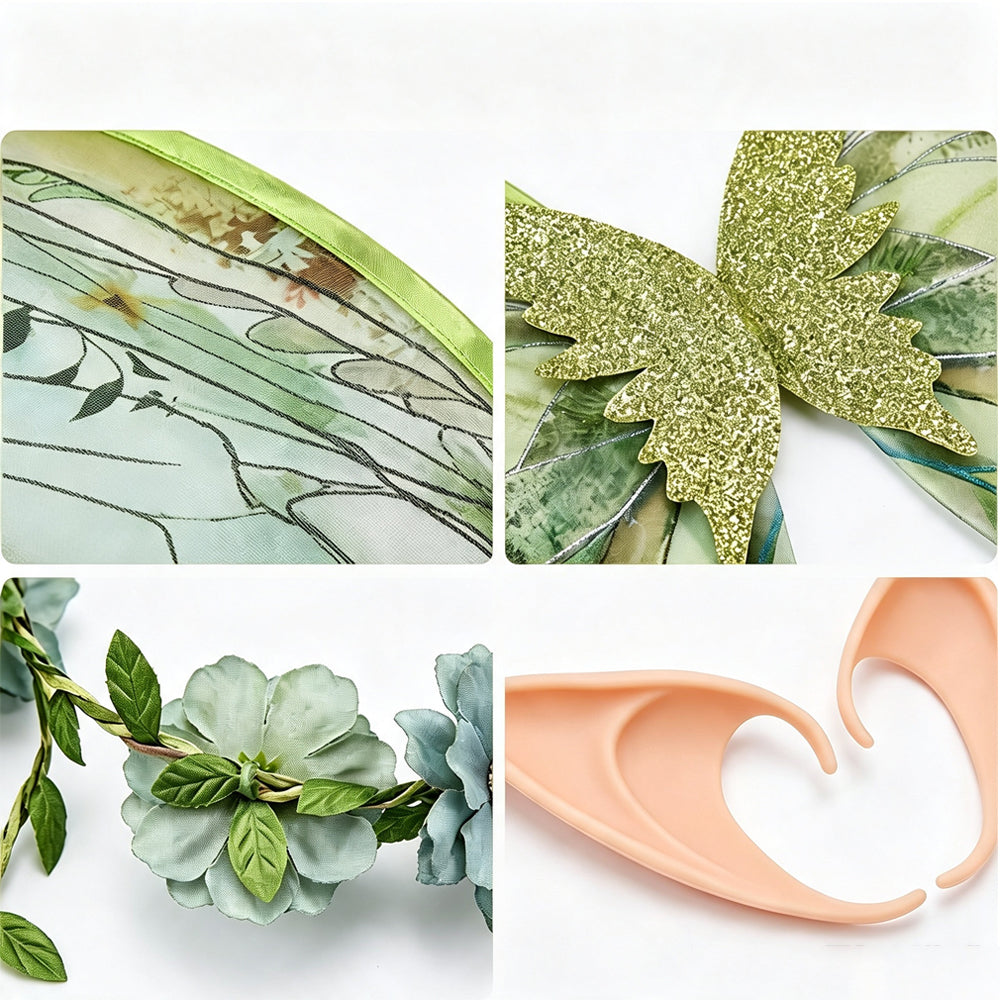 Adult Fairy Costume Set with Wings Elf Ears Arm Vine and Wand