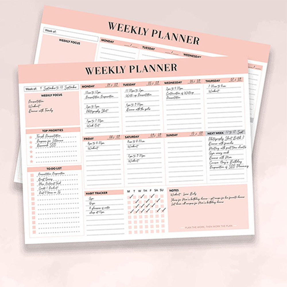 Weekly To Do List Notepad Undated Planner With 52 Sheets Weekly Planner-Pink