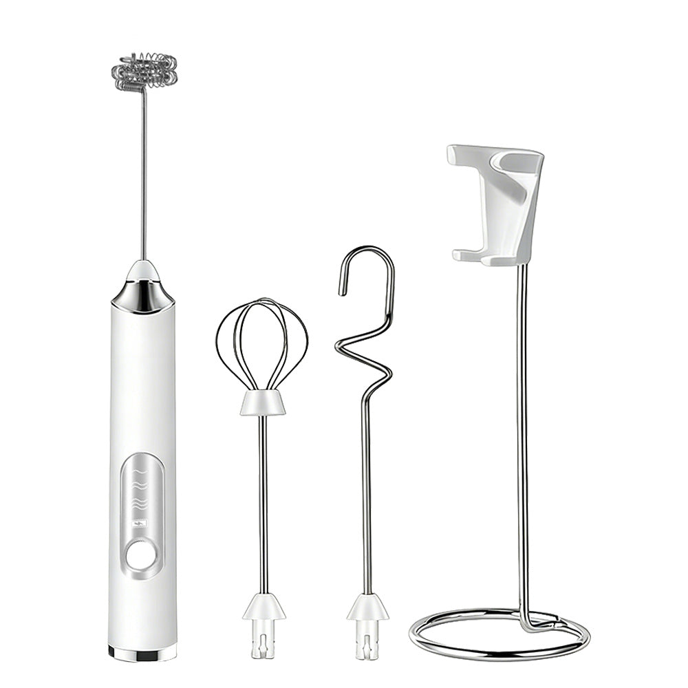 3 in 1 Milk Frother Electric Coffee Stirrers for Coffee Latte Oat Milk-White