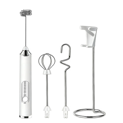 3 in 1 Milk Frother Electric Coffee Stirrers for Coffee Latte Oat Milk-White