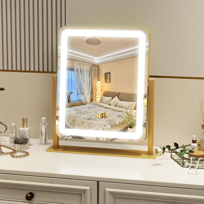 Vanity Mirror LED Lighted Makeup Mirror with 3-Color Lighting and Dimmable-Gold