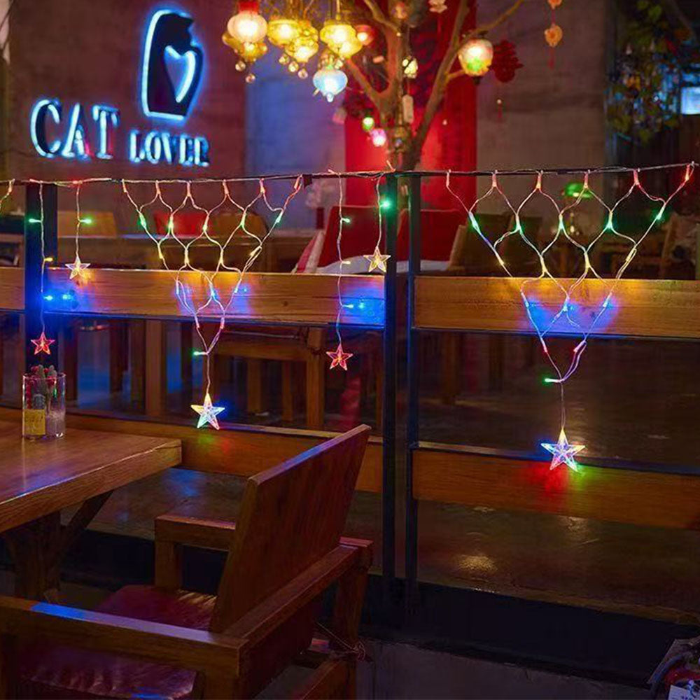 Solar Powered Star String Lights Outdoor Hanging Net Mesh Fairy Lights Multicolor