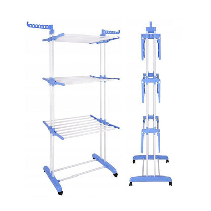 4-Tier Clothes Drying Rack Foldable Laundry Drying Rack with Wheels Blue