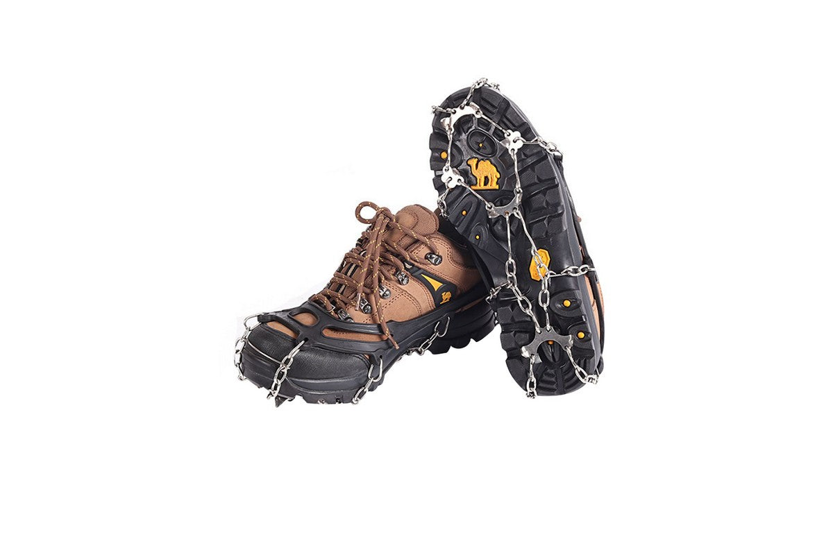 2 Piece Traction Cleats Ice Snow Grips with 10 Stainless Steel Spikes - Black