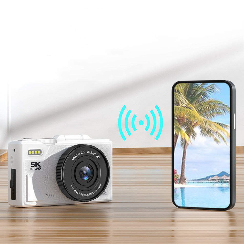 5K Digital Camera WiFi Vlogging Camera with 180 Degree Flip Screen White