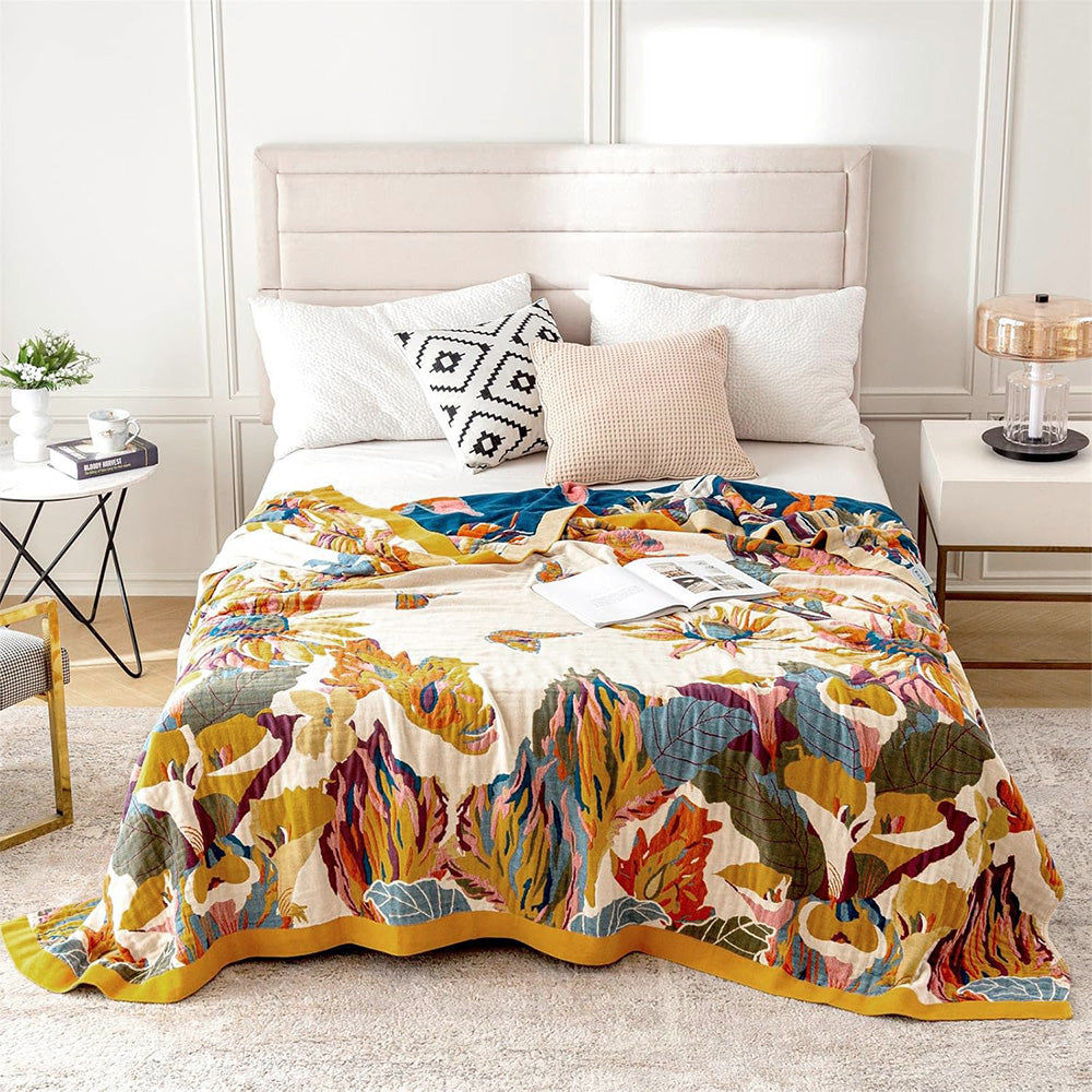 Boho Throw Blanket Soft Cotton Blanket with Double-Sided Printing and Vibrant Eclectic Patterns