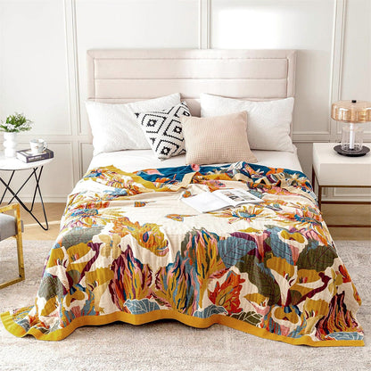 Boho Throw Blanket Soft Cotton Blanket with Double-Sided Printing and Vibrant Eclectic Patterns
