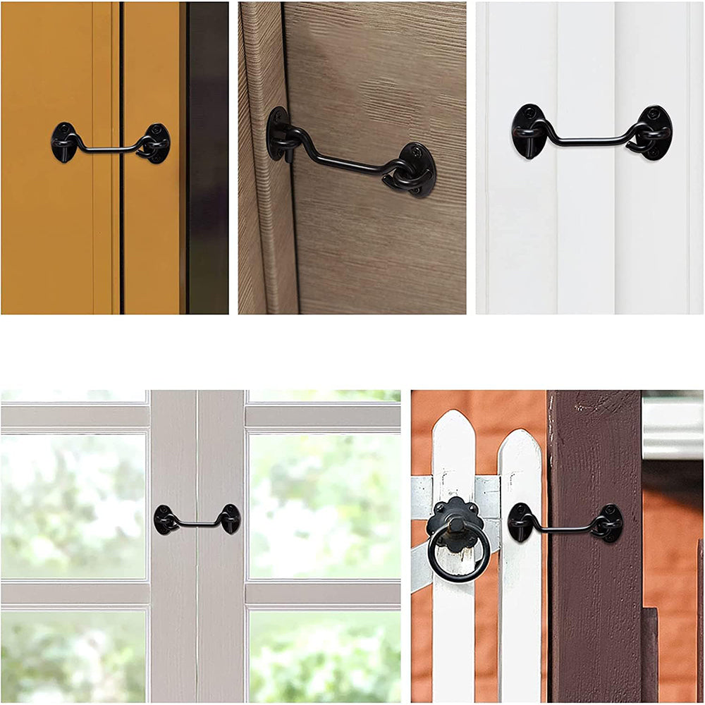 2Pcs Set Window Barn Door Latch Cabin Hook and Eye Brass Gate Shed Lock Black
