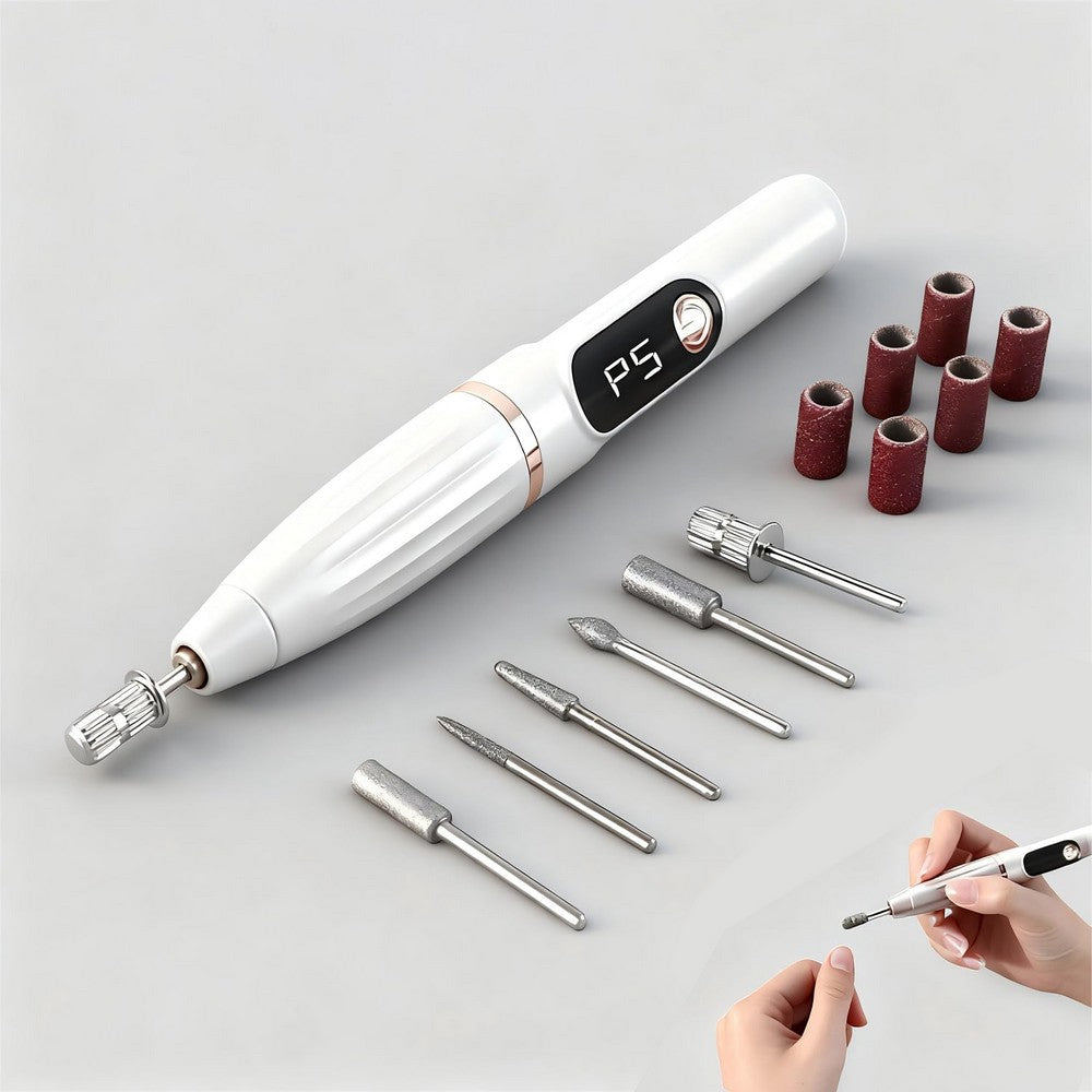 Portable Electric Nail Drill Nail File Kit for Pedicure and Polishing-white