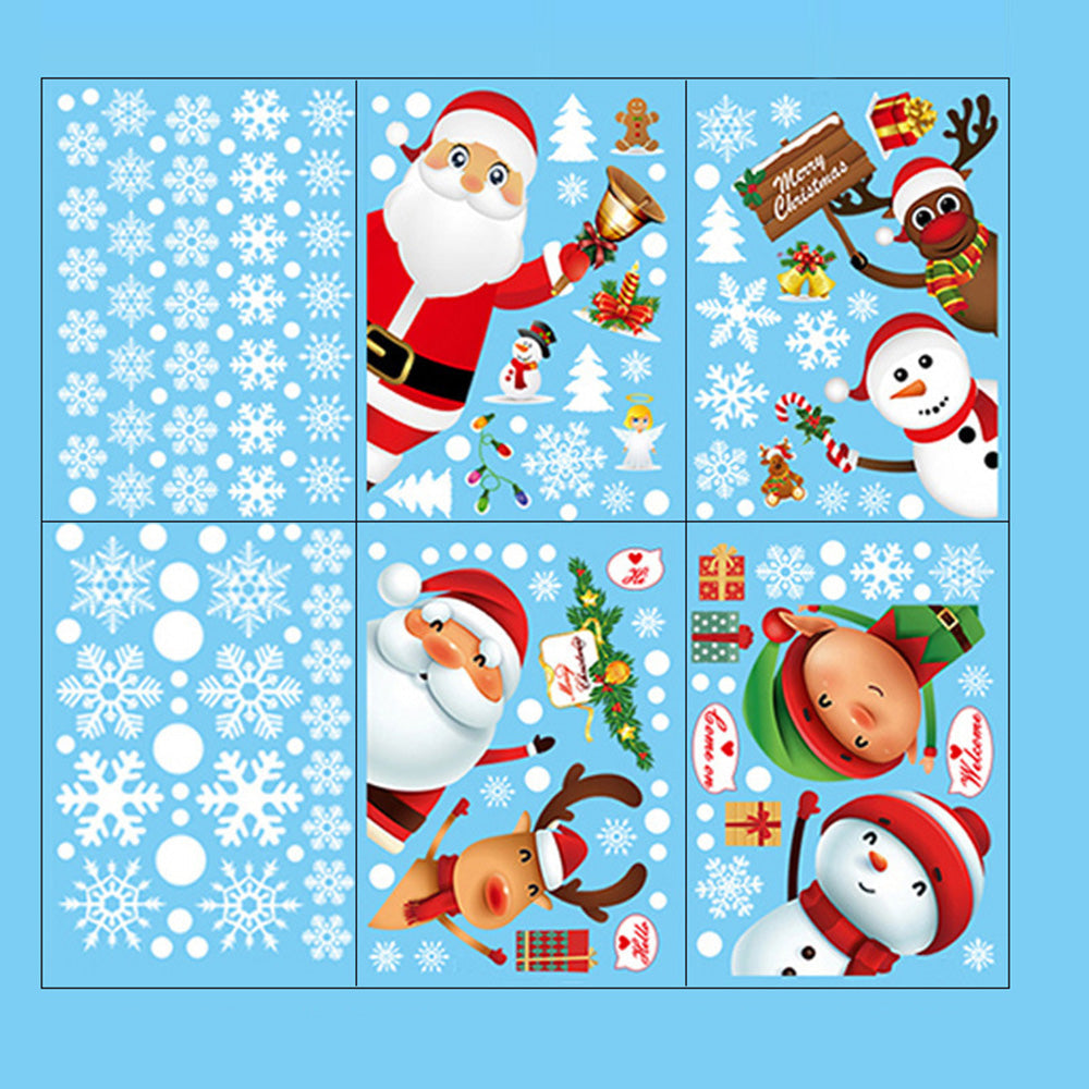 6Pcs Christmas Window Clings Stickers Decals with Santa Claus and Snowman