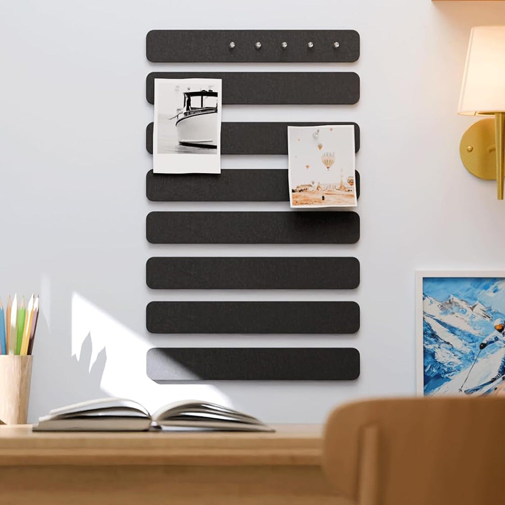8 Piece Self Adhesive Felt Display Strips with 35 Push Pins - Black