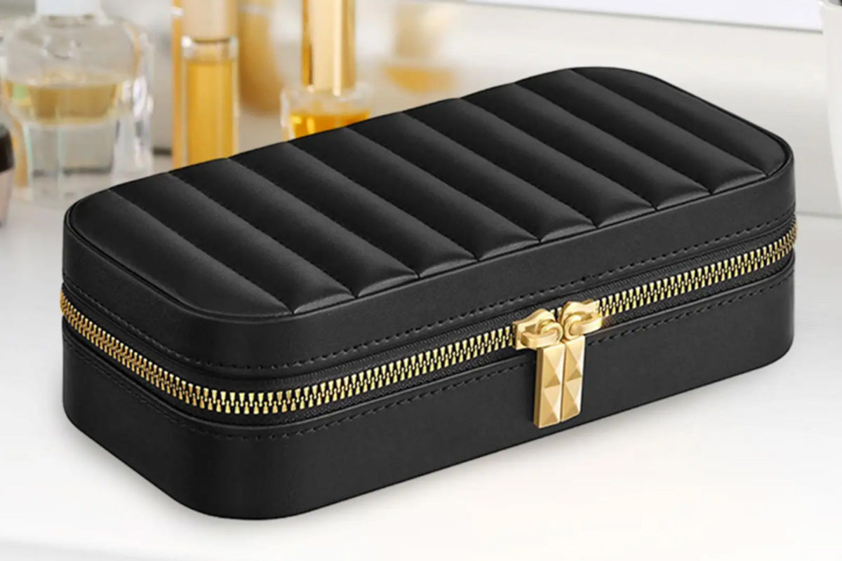 Travel Jewelry Case Jewelry Box Organizer With Mirror Display Case Storage-Black