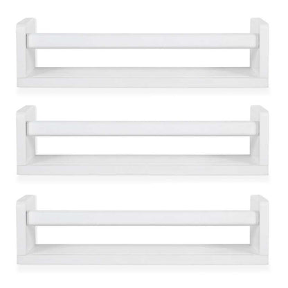 3 Pack Floating Wall Mounted Book Display Shelves - White