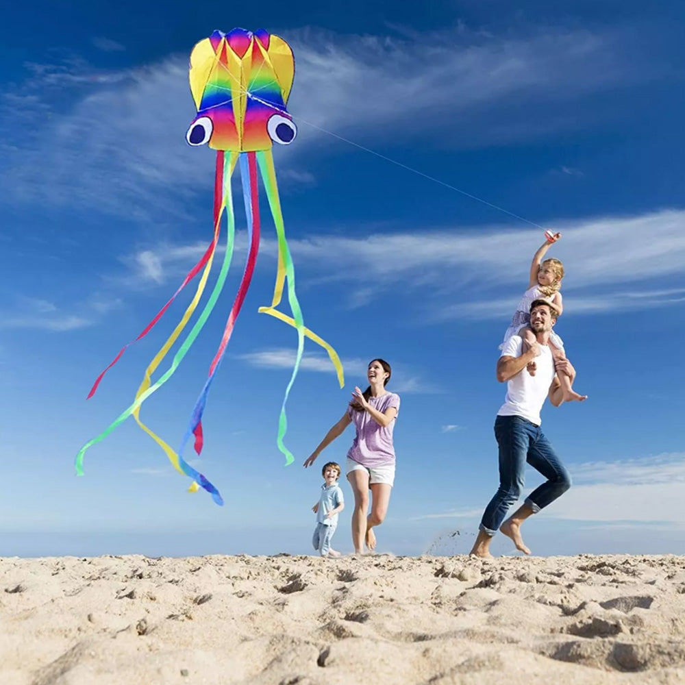 Rainbow Octopus Kite Large Kite with Flying line Easy to Fly Toy for Outdoor Beach Games