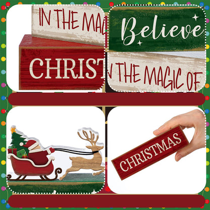 Christmas Table Decorations Stacked Block Rustic Farmhouse Block Sign