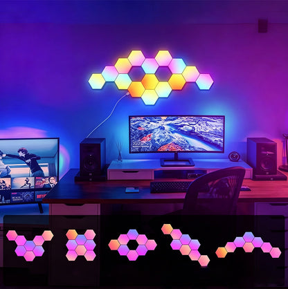 8 Piece Hexagon RGB LED Wall Light Set APP Control Music Sync Decor