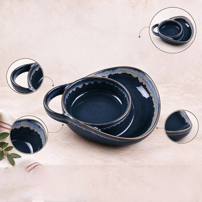 Vintage Breakfast Divided Pan Dual Compartment Ceramic Baking Pan - Navy