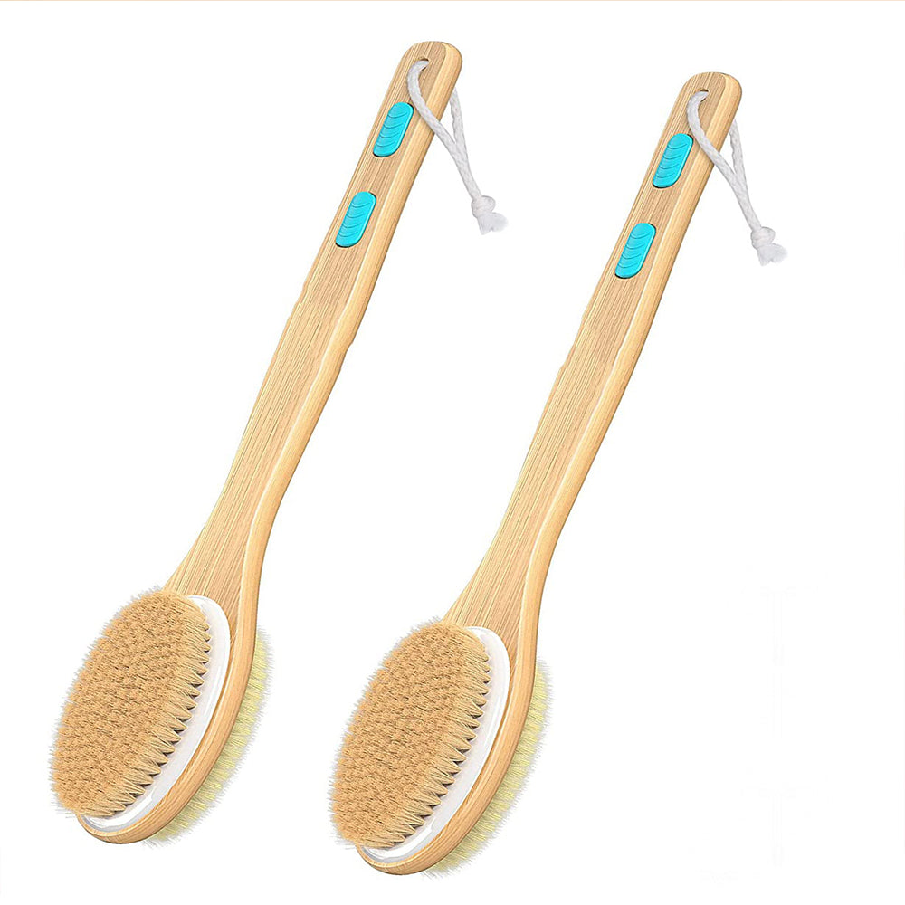 2pcs Shower Brush Dual-Sided Long Handle Back Scrubber Body Exfoliator-Blue