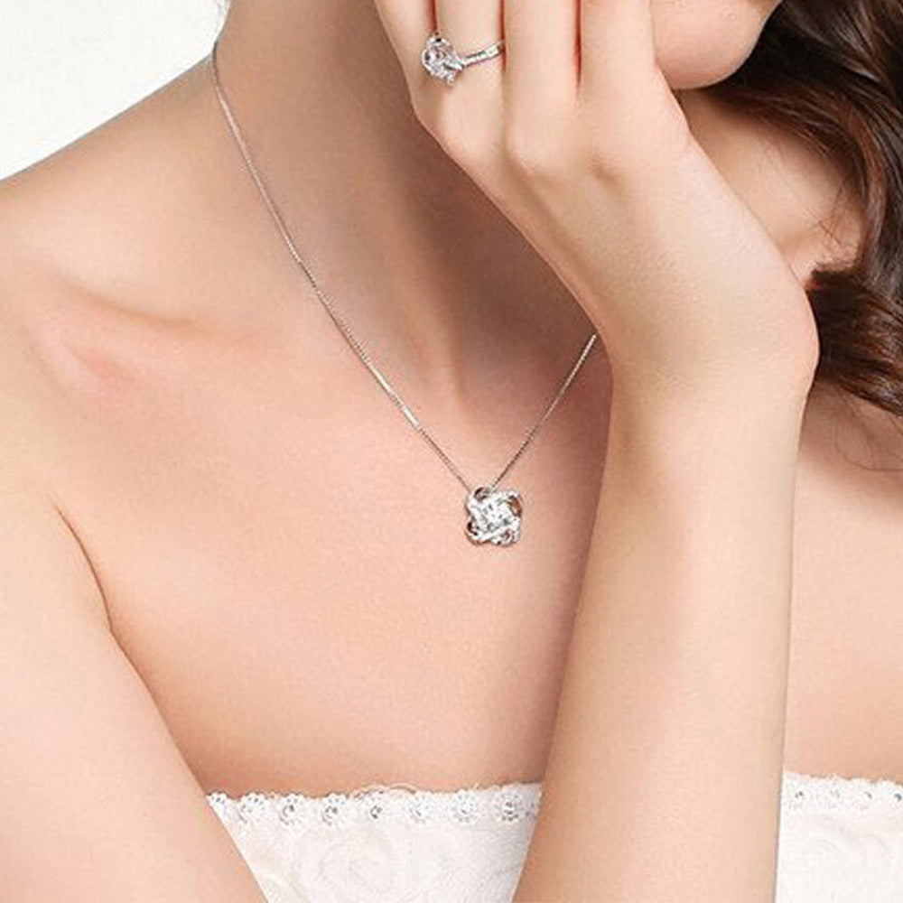 Eternal Preserved Rose Gift Box With Elegant Necklace for Mom Girlfriend Wife -Silver