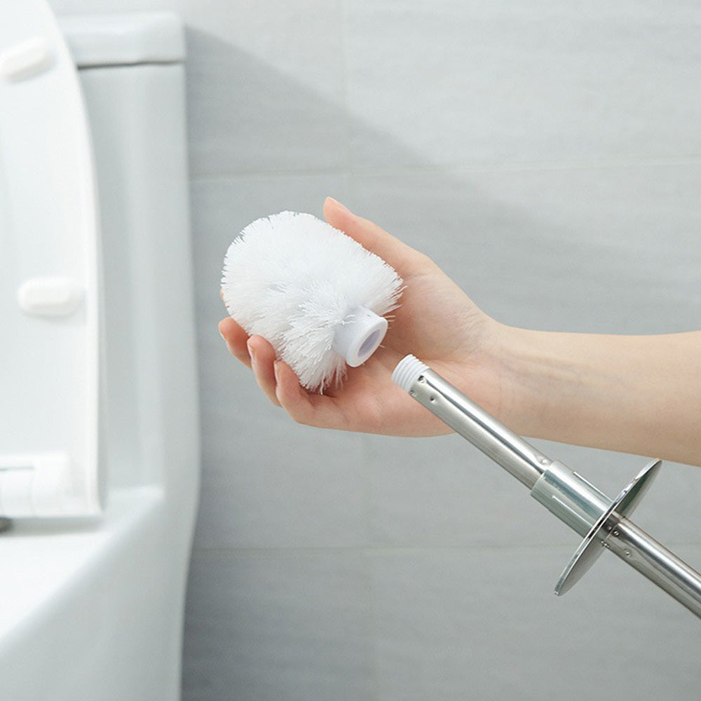 2 Pack Toilet Brush Set with Stainless Steel Handle and Holder - White