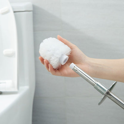 2 Pack Toilet Brush Set with Stainless Steel Handle and Holder - White