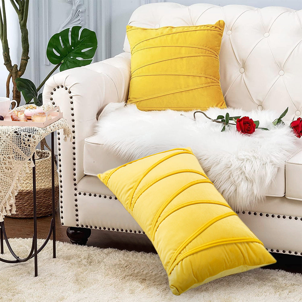 2PCS Velvet Stripe Cushion Covers Decorative Throw Pillow Cases for Sofa & Home Decor Yellow