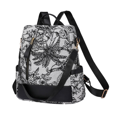 Printed Anti-theft Backpack Multifunctional Large Capacity Travel Bag Black