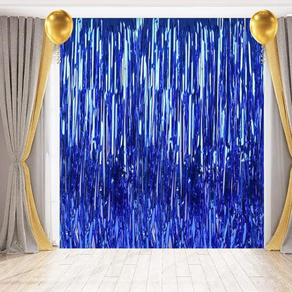 2Piece PET Foil Fringe Door Curtains-Blue