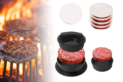 2Pcs Non Stick Stuffed Burger Press Hamburger Patty Molds Maker with 100 Wax Paper