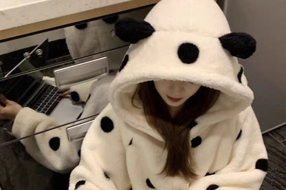 Women Hooded Pajamas Winter Sleepwear Plush Onesie Pajama with Pockets