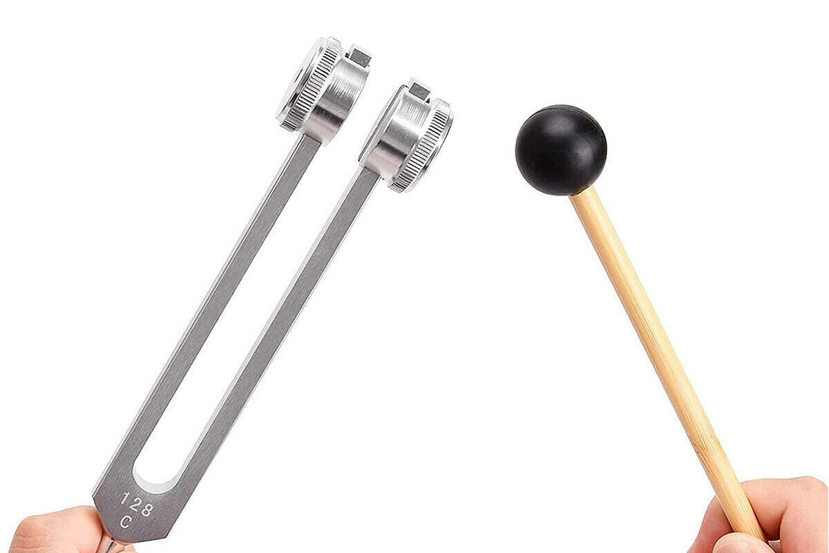 128Hz Tuning Forks Set with Reflex Hammer for Healing Meditation Chakra -Silver