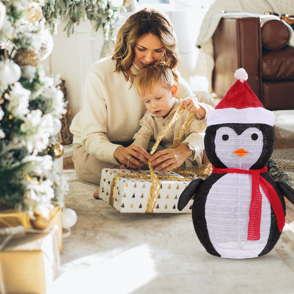 Telescopic Christmas Yard Signs with Stakes Lighted Xmas Signs Indoor Outdoor Decor Penguin Style