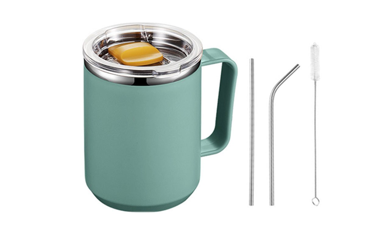 Stainless Steel Insulated Mug 450ml Coffee Mug with Handle Lid-Green