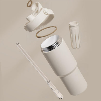 Dual Lid Tumbler with Straw 735ml Vacuum Insulated Water Bottle-White