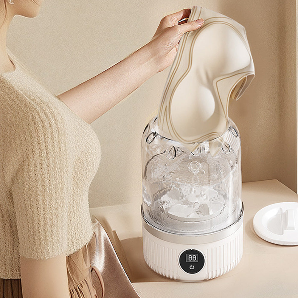 Portable Mini Washing Machine Rechargeable Small Clothes Washer for Travel Use-White
