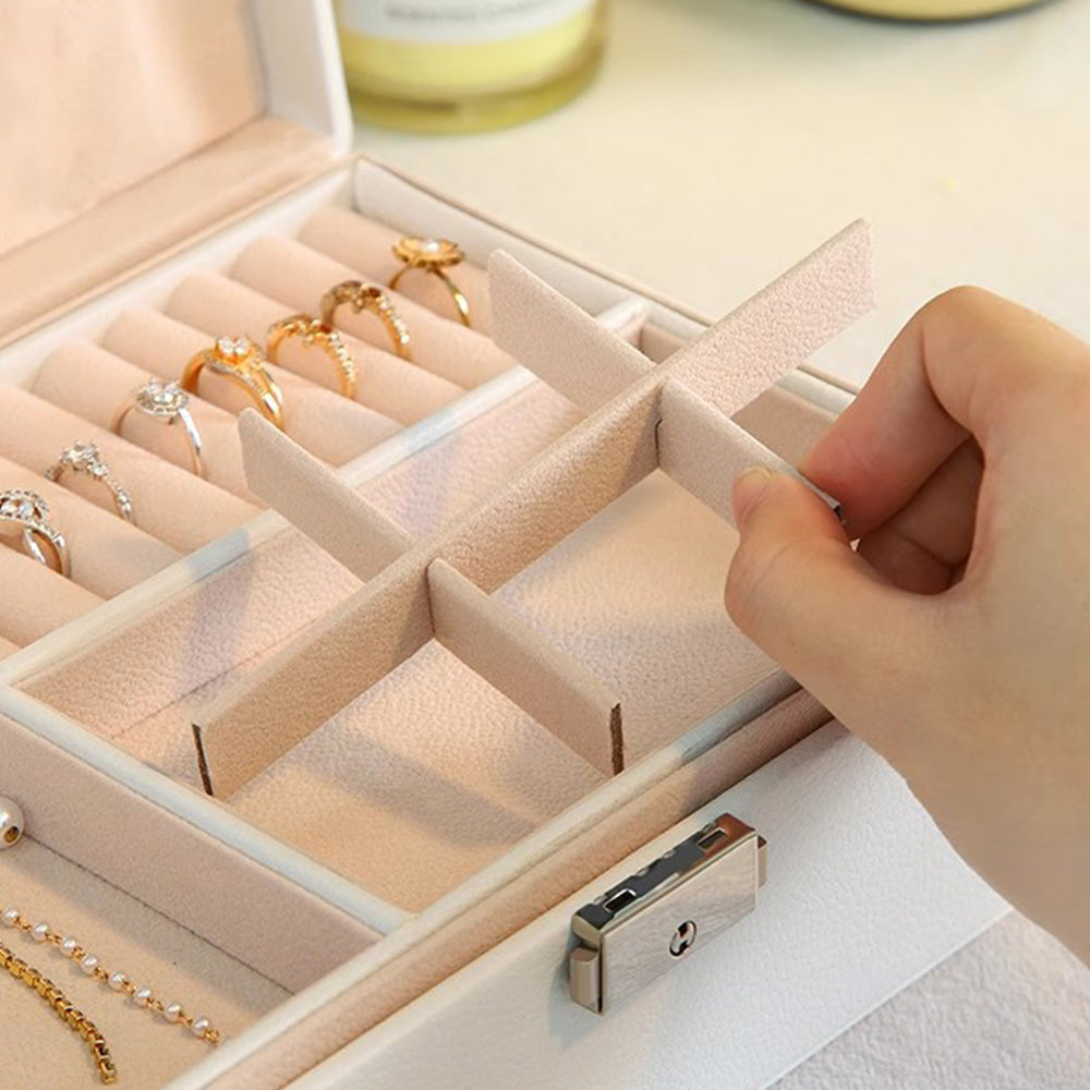 Jewellery Organiser Case Box Holder Storage Earring Ring Display with Lock and Key-White