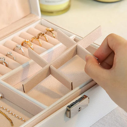 Jewellery Organiser Case Box Holder Storage Earring Ring Display with Lock and Key-White