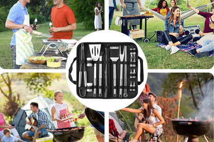 21Pcs BBQ Tool Set Stainless Steel Outdoor Barbecue Accessory Grill Cooking Set