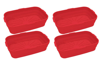 4Pcs Reusable Baking Air Fryer Silicone Liners Pot Food Grade Airfryer Basket Bowl-Red