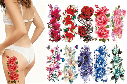 10Pcs Floral Waterproof Temporary Tattoo Stickers for Arms Body Art