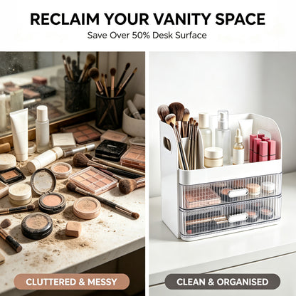 Makeup Organiser with 2 Drawers Cosmetic Storage Box Multi-Section Makeup Skincare Storage Box
