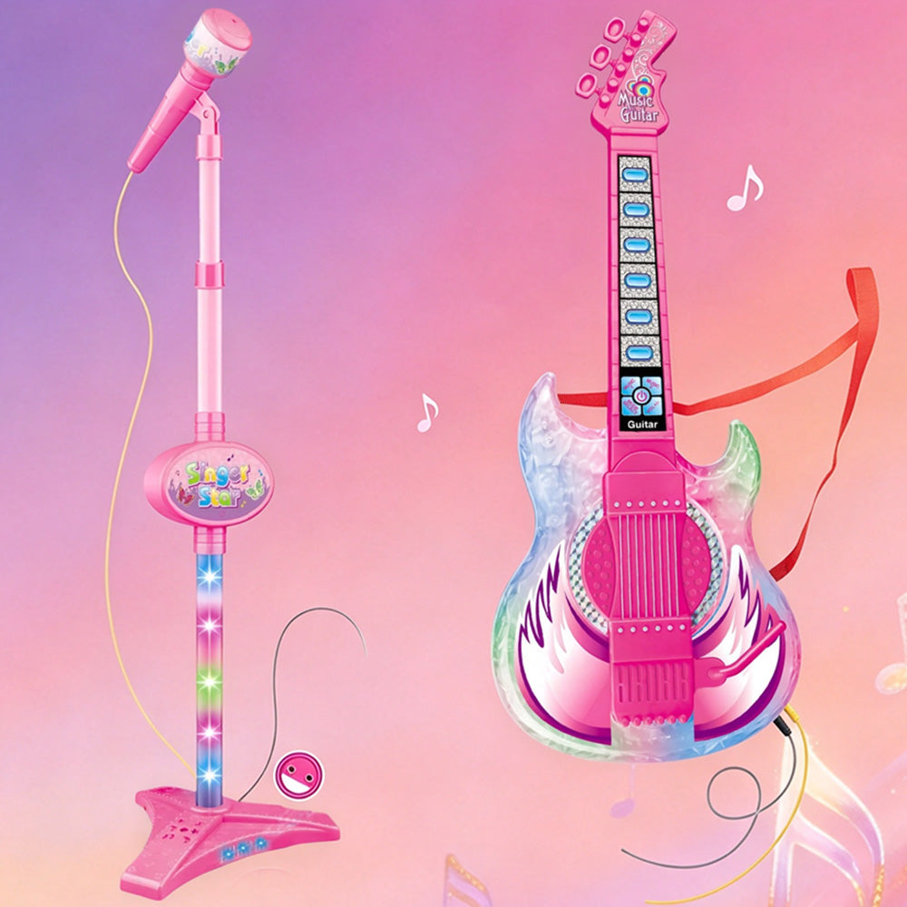 2 in 1 Guitar Microphone Toy with Color Lights for Ages 4 Plus - Pink